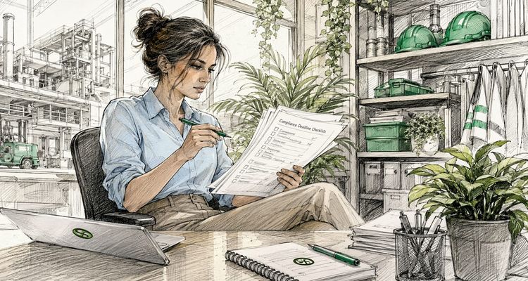Hands exchanging compliance deadline checklist