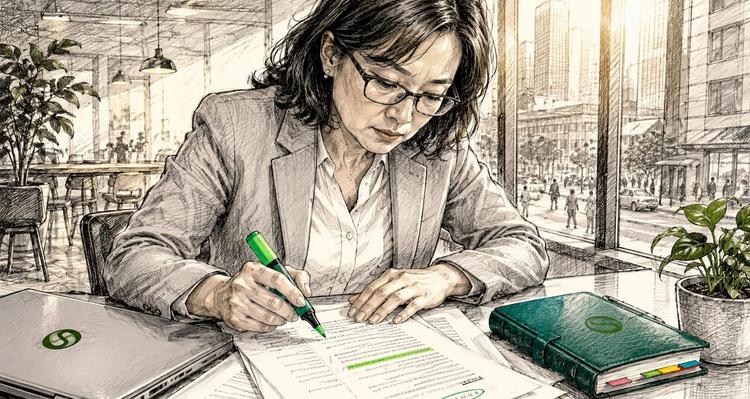 Businesswoman reviewing contract deadlines at desk