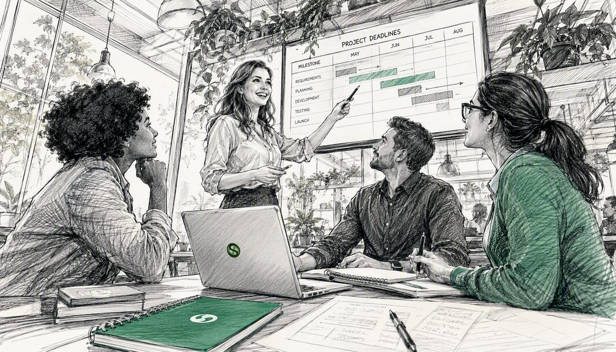 Team collaborating on deadline master plan