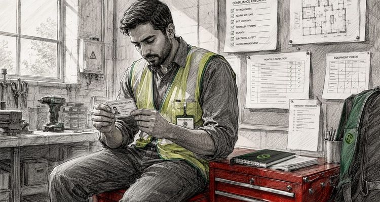 Inspector verifying contractor credentials
