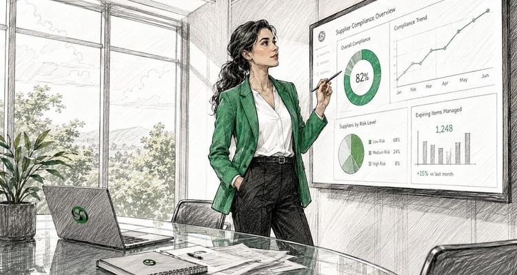 Procurement manager reviewing compliance dashboard