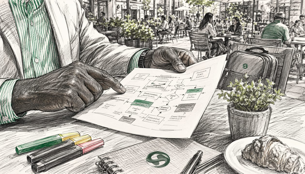 Hands using tablet for workflow approval