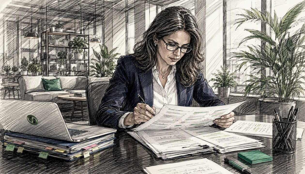 IT asset manager reviewing contract documents