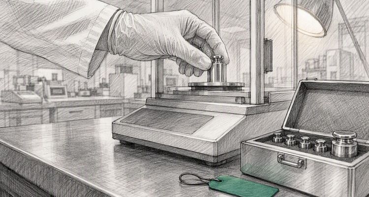 Technician calibrating laboratory measurement equipment