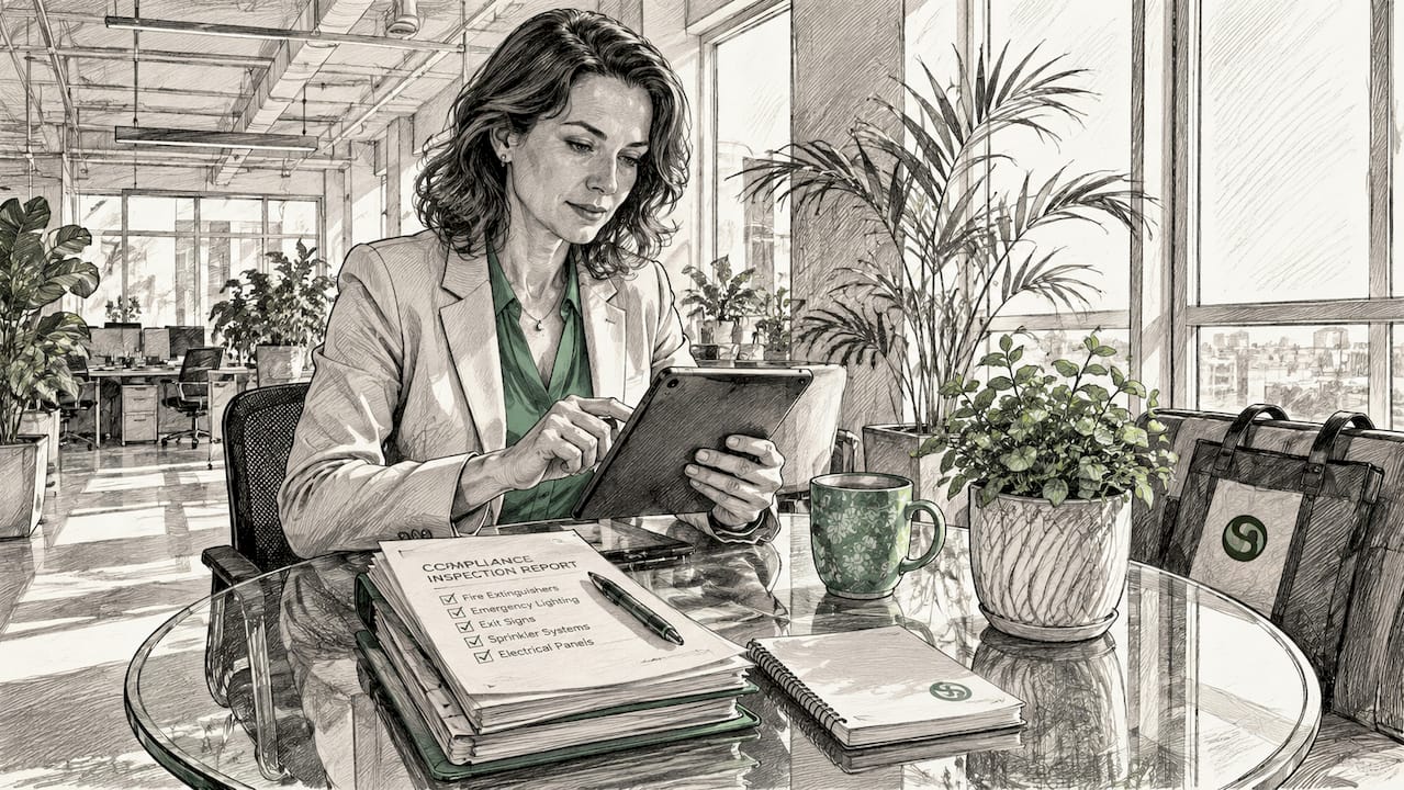 Woman using tablet for inspection scheduling