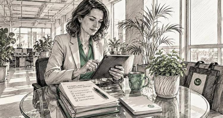 Woman using tablet for inspection scheduling