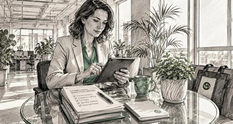 Woman using tablet for inspection scheduling