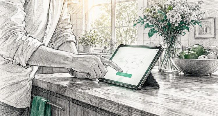 Hands triggering compliance workflow on tablet