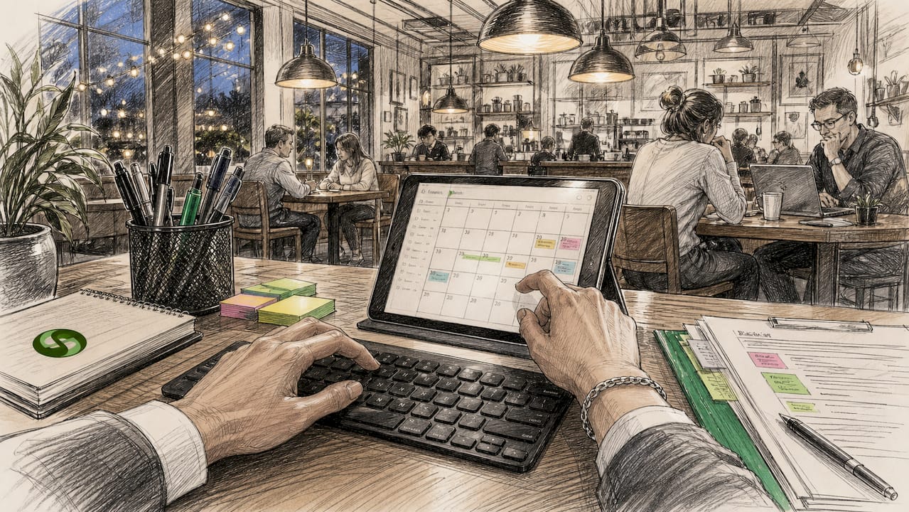 Hands typing on keyboard monitoring contracts