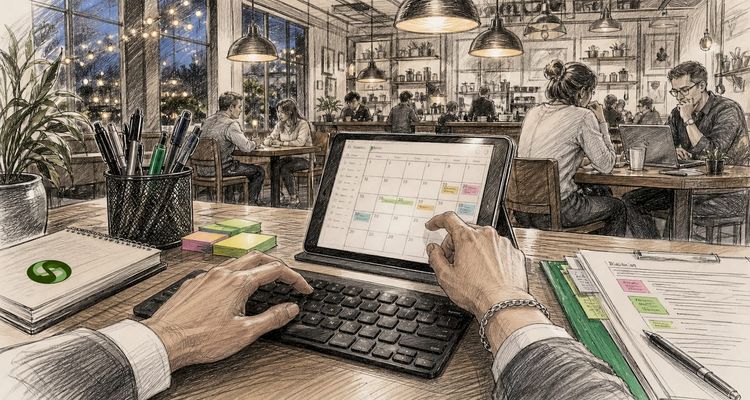 Hands typing on keyboard monitoring contracts