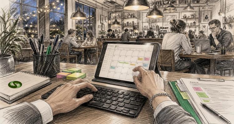 Hands typing on keyboard monitoring contracts