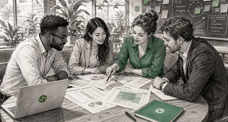 Team discussing contract risk analysis