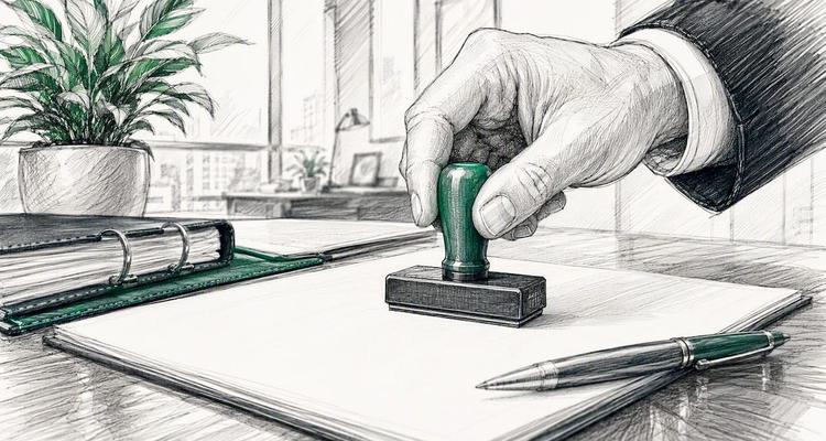 Hand stamping contract approval in office