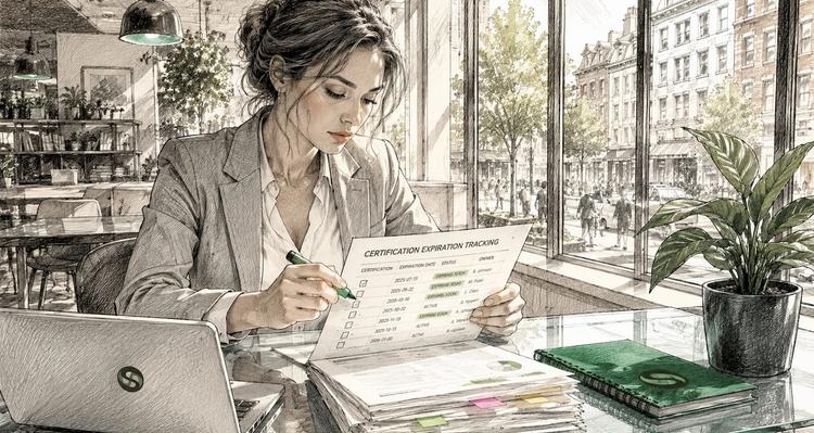 Compliance officer reviewing certification checklist