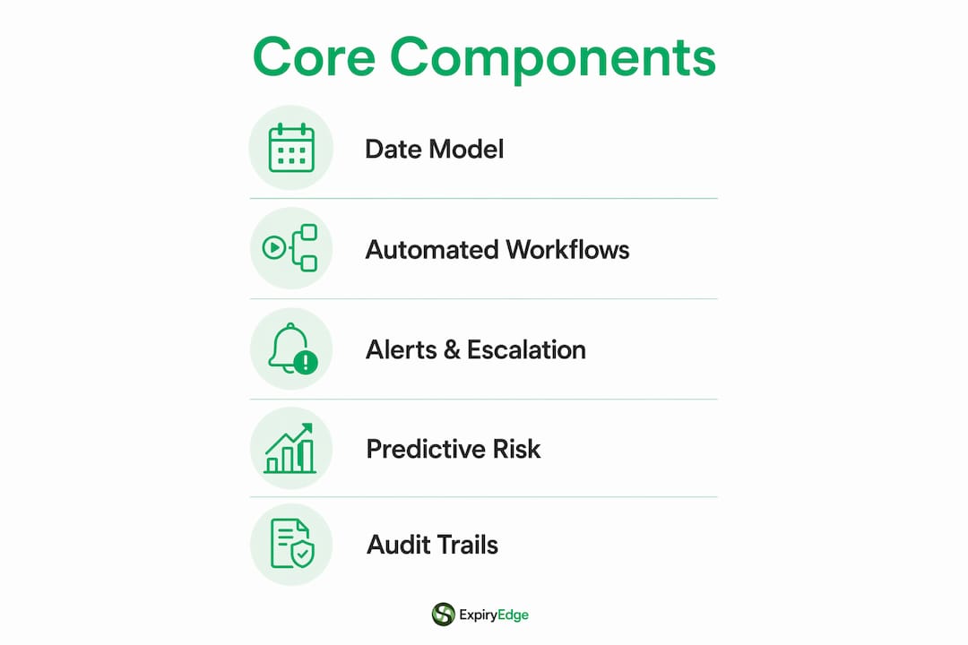 Infographic illustrating core components of deadline prevention systems