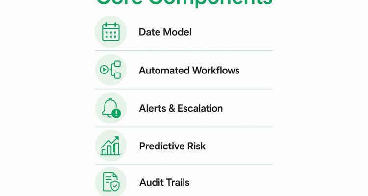 Infographic illustrating core components of deadline prevention systems