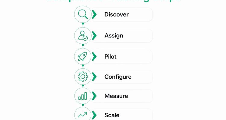 Infographic illustrating six steps of compliance tracking