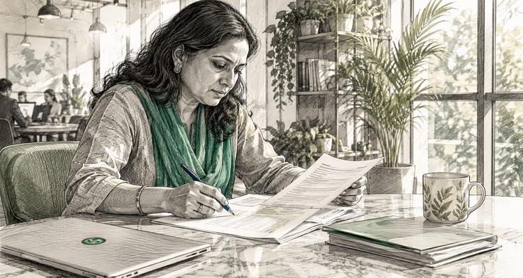 Procurement manager reviewing contract renewal documents