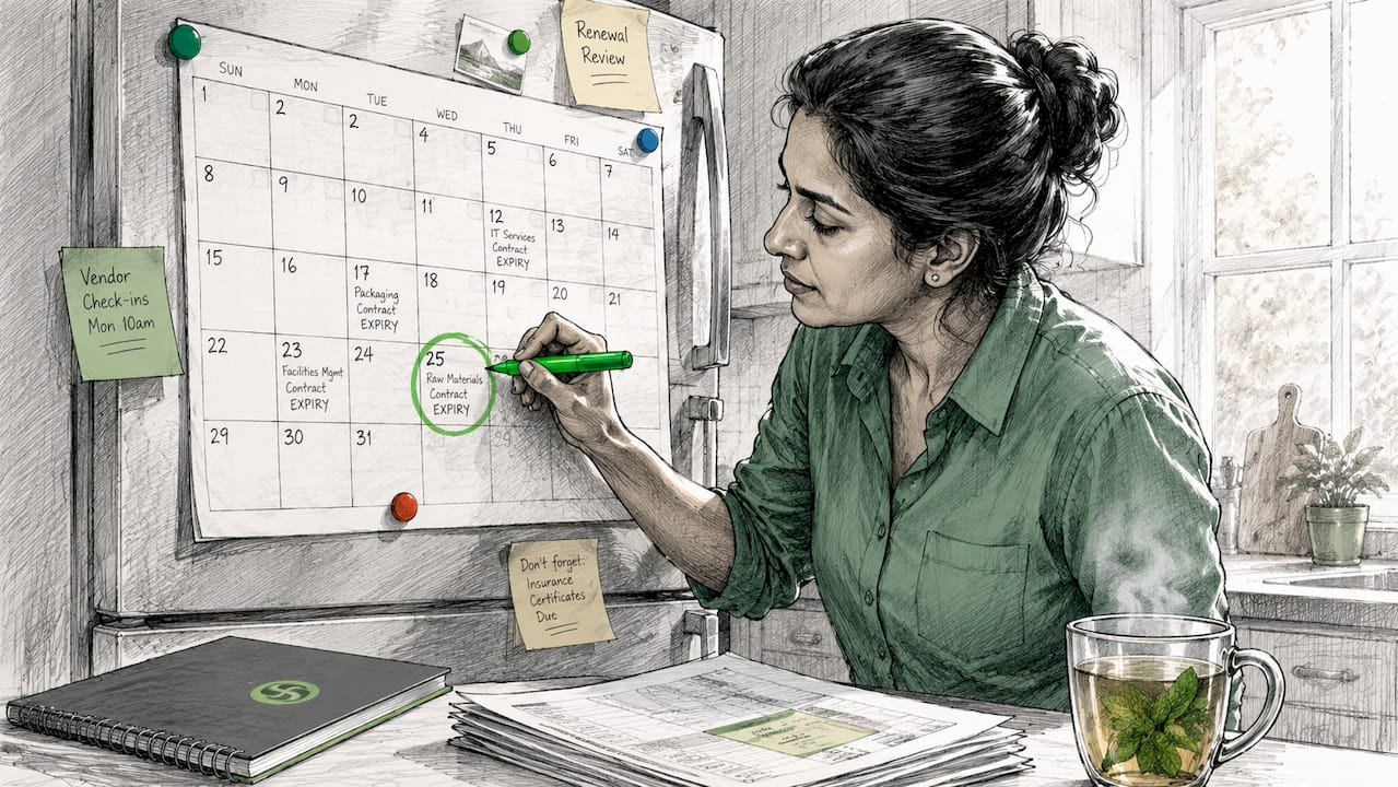 Professional pointing at expiry dates on calendar