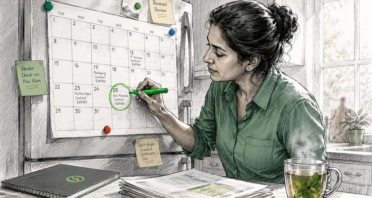 Professional pointing at expiry dates on calendar