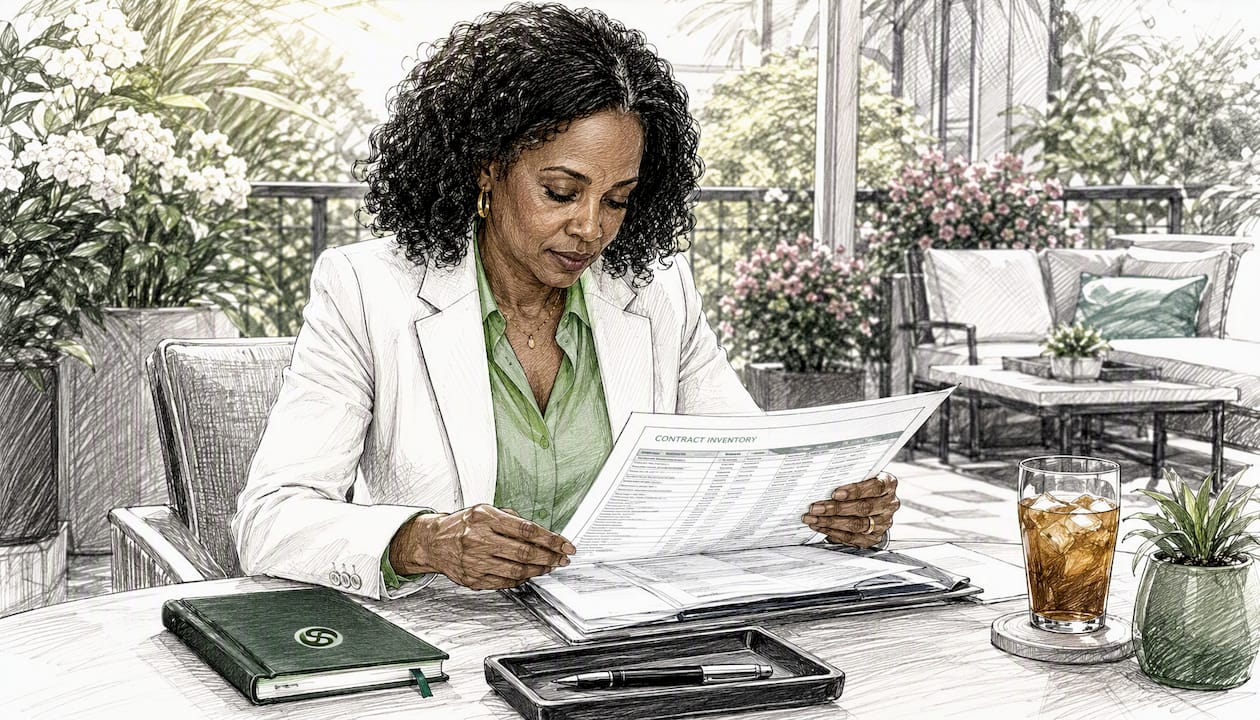 Contract manager reviewing renewal documents