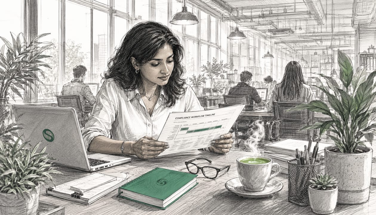 Professional woman reviewing deadline system document