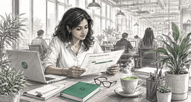 Professional woman reviewing deadline system document