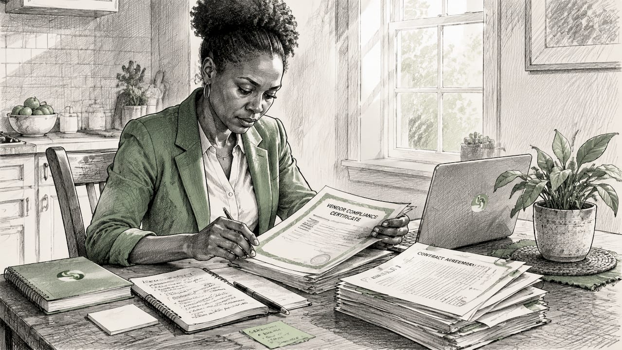 Hands organizing procurement contract documents