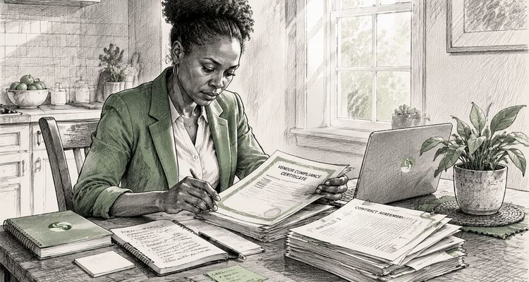 Hands organizing procurement contract documents