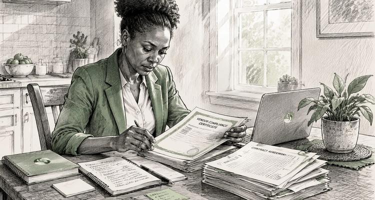 Hands organizing procurement contract documents