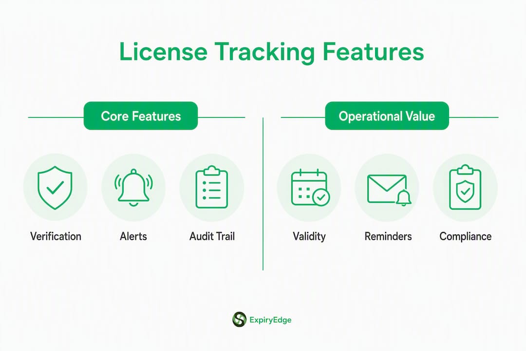 Infographic comparing license tracking features and their values