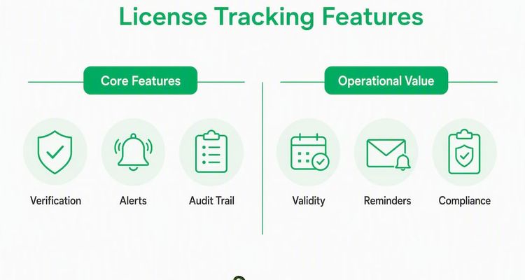 Infographic comparing license tracking features and their values