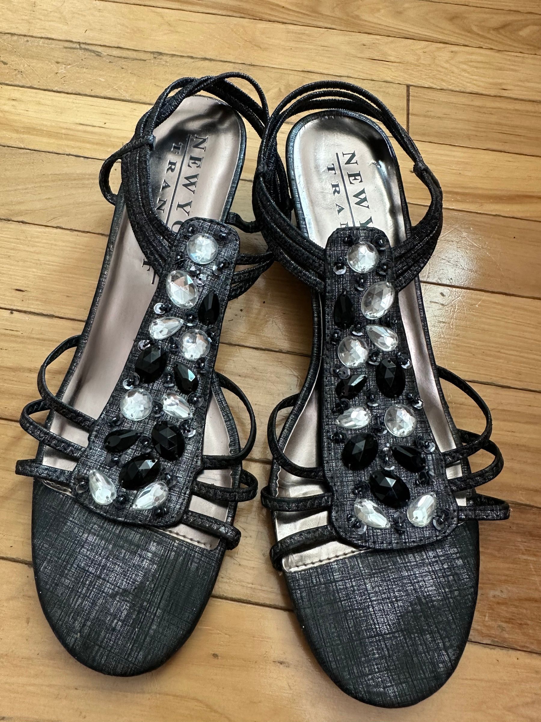 New York Transit Jeweled Strappy Sandals — 9½ M