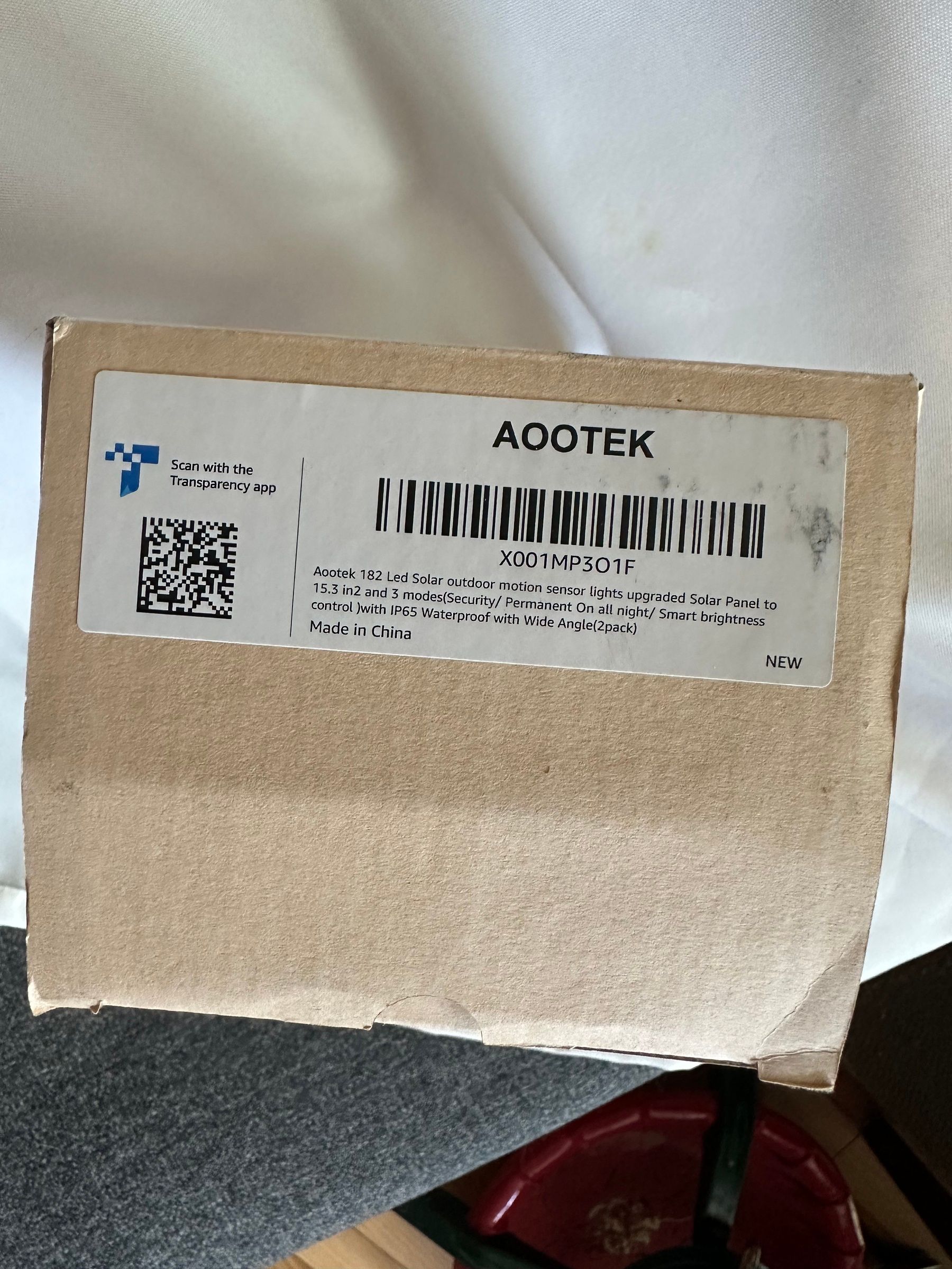 Aootek 182-LED solar motion-sensor security light, new in box.