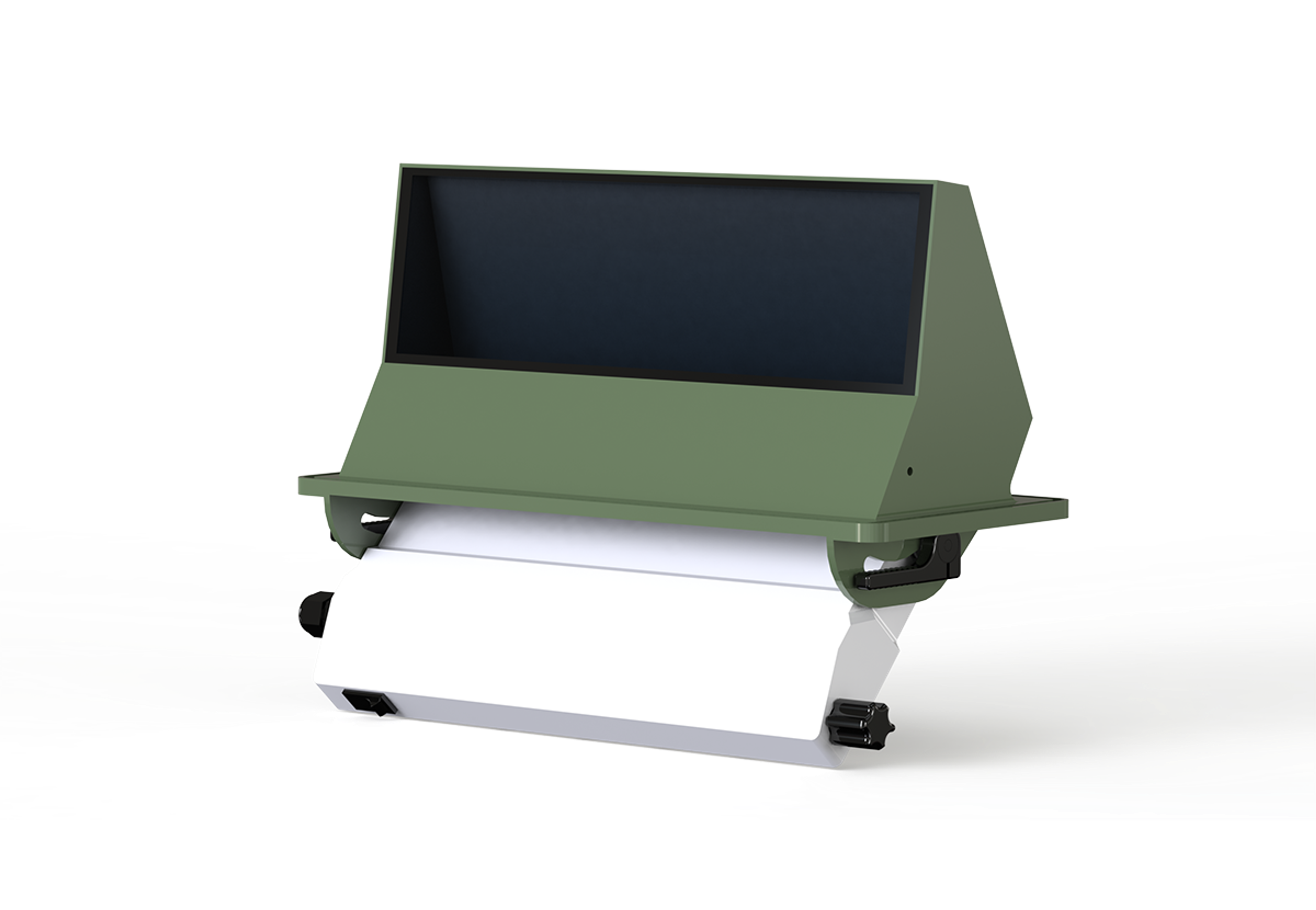 Product render of the G&H Embedded Image Periscope (EIP) module, showing a rugged integrated display unit mounted above a compact lower housing against a neutral background. The image highlights the system’s angled screen design and enclosed, military-style form factor for use in embedded vehicle vision or situational awareness applications.