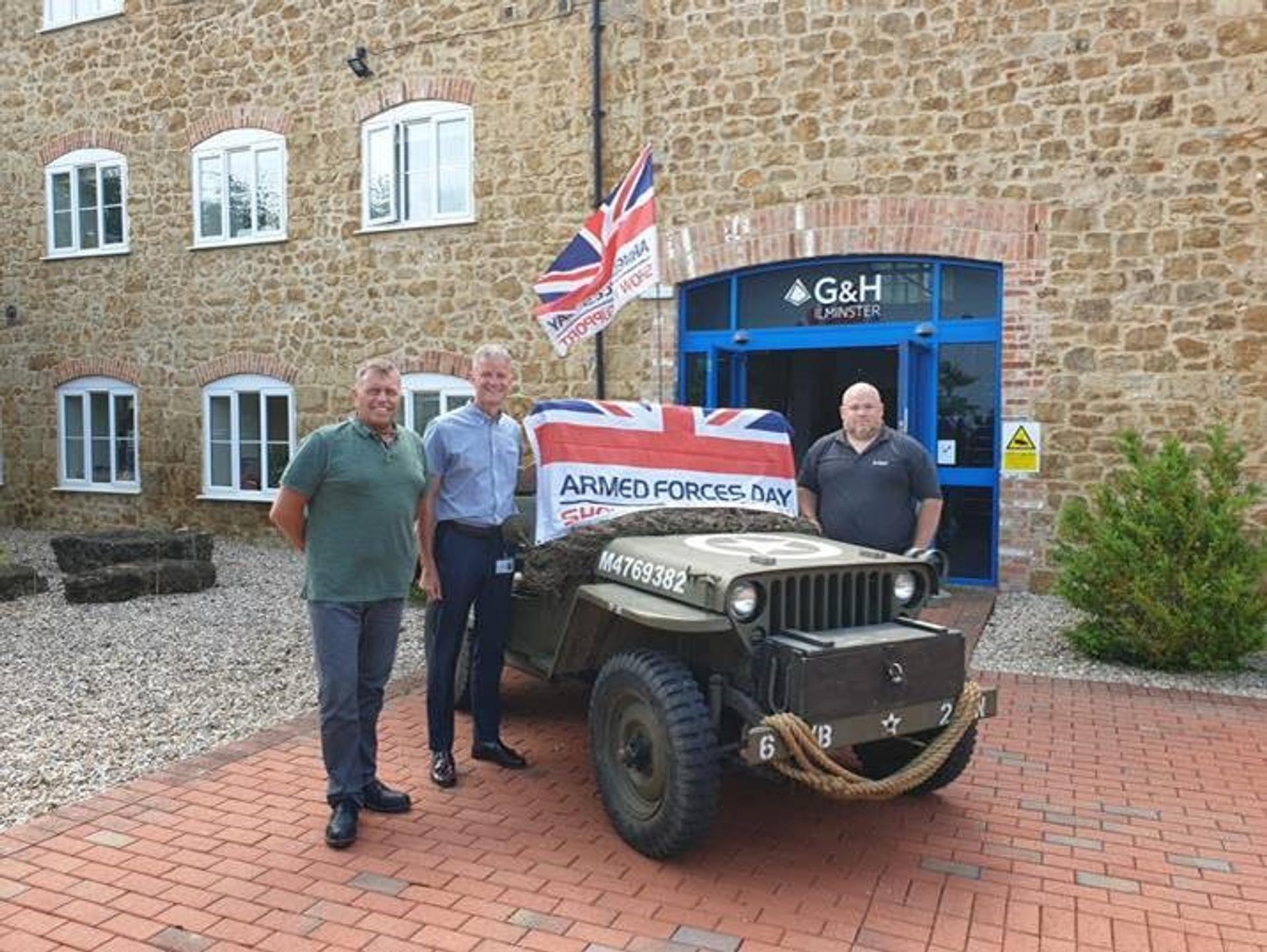 Former Armed Forces members and employees at G&H Nick Goodman, Richard Edge and Darren Squires celebrating Armed Forces Day at the G&H Ilminster site.