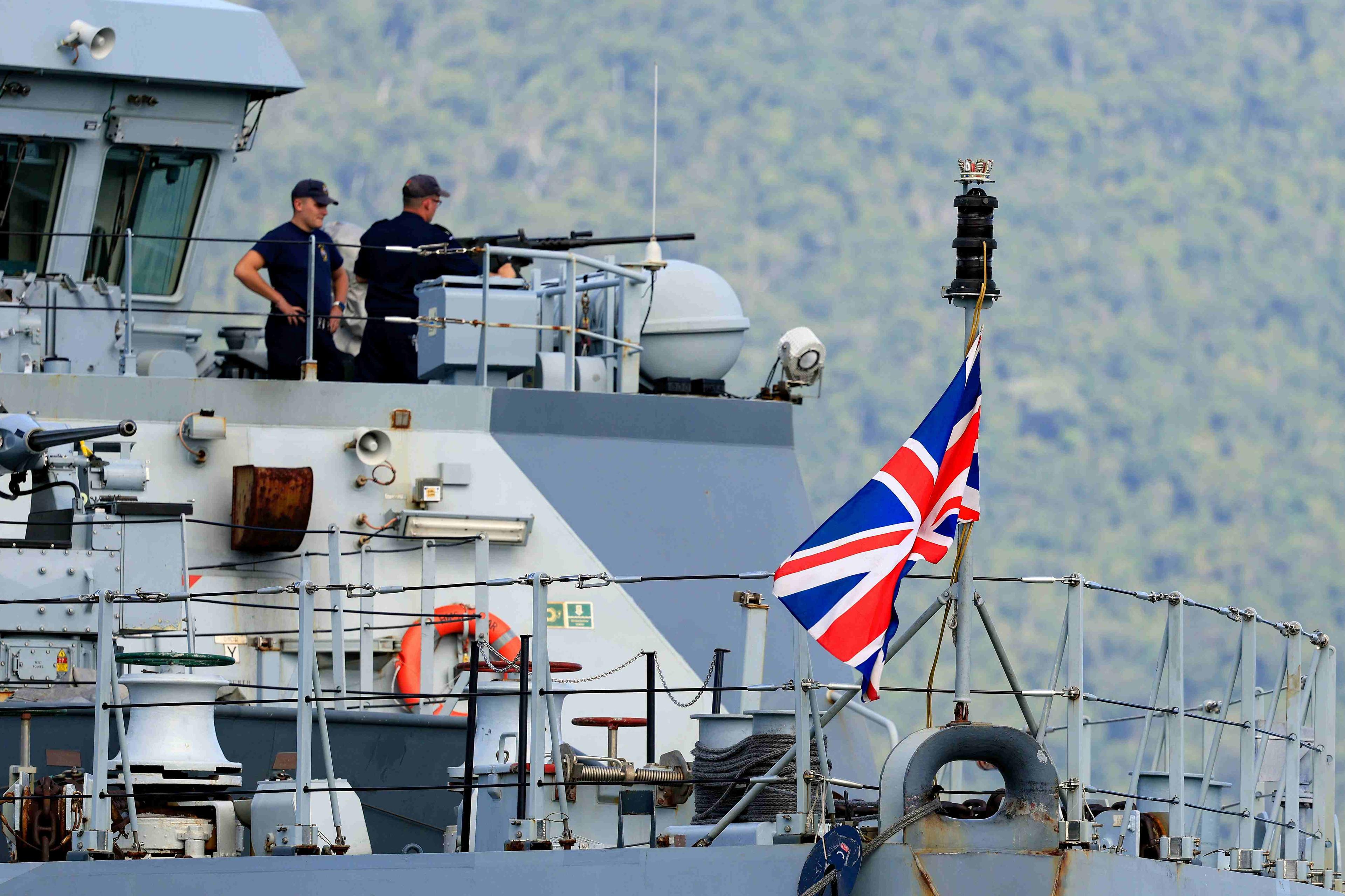 Royal Navy vessel, HMS Tamar, docked in Trinity Inlet in Cairns