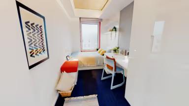 Comfortable private study bedroom with a dedicated workspace and natural light.