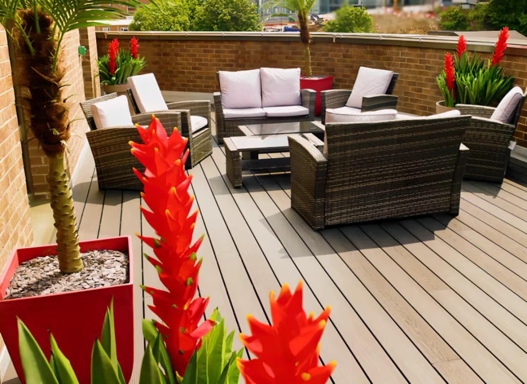 Relaxing outdoor terrace with comfortable seating, perfect for socialising and unwinding.