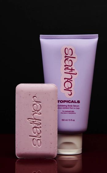 a bar of soap next to a tube of elather topicals