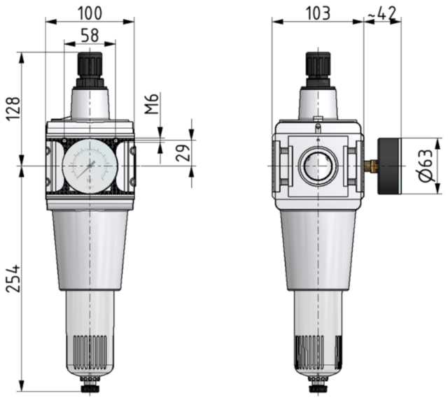 Filter-reduceer ventiel 00-FR 3/4 — afmetingen