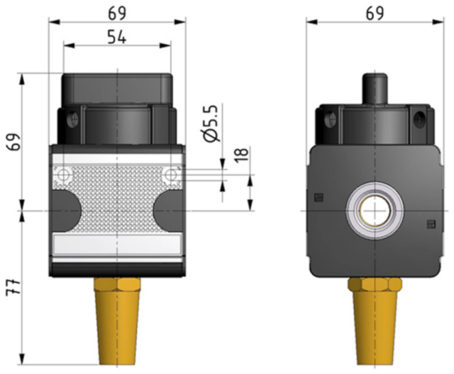 Aan/uit 3/2-ventiel (handbediend) 00-AUV 1/2 — afmetingen