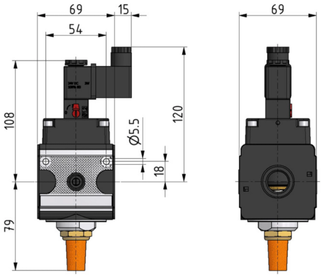 On/off 3/2-valve (electrically) 00-AUV 24V 1/2 — dimensions