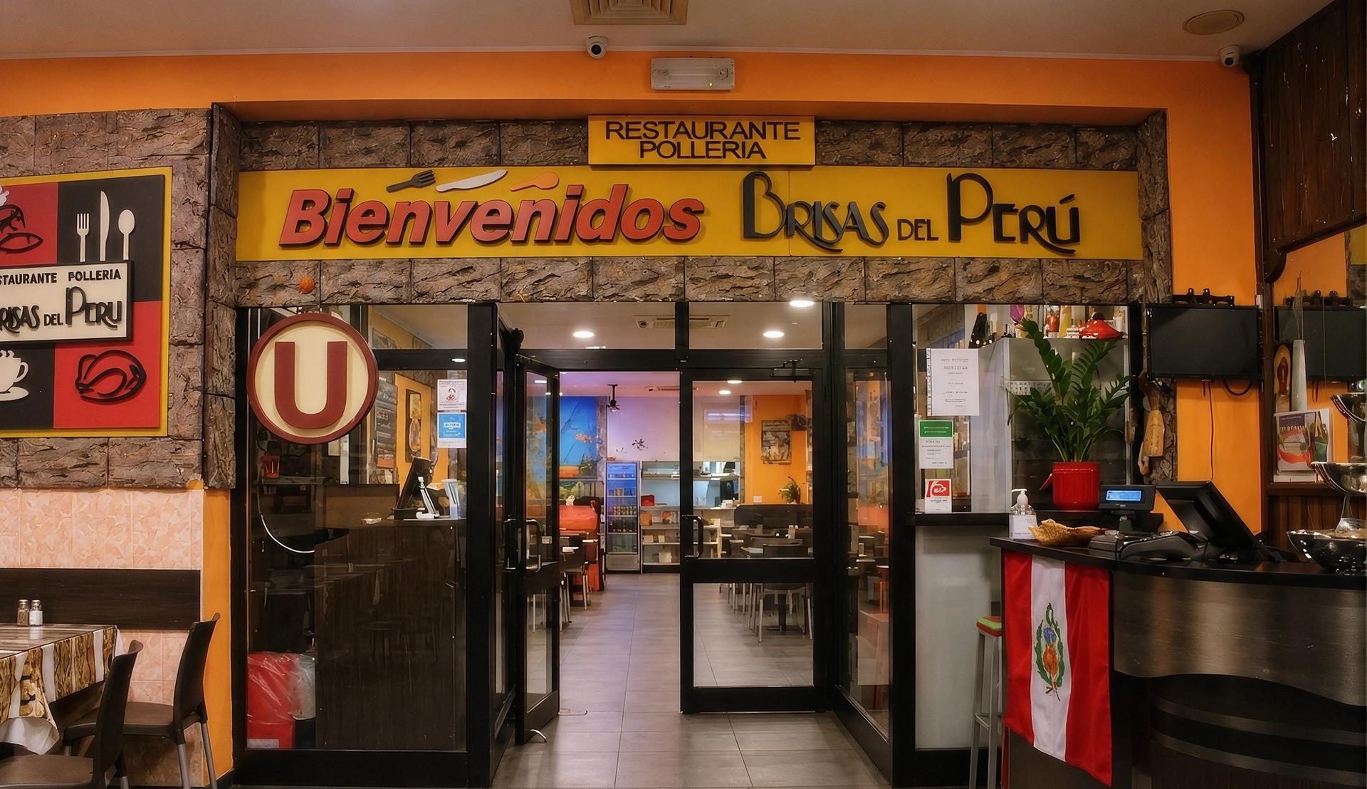 Ingresso del ristorante Brisas del Perú a Milano con l’insegna Bienvenidos