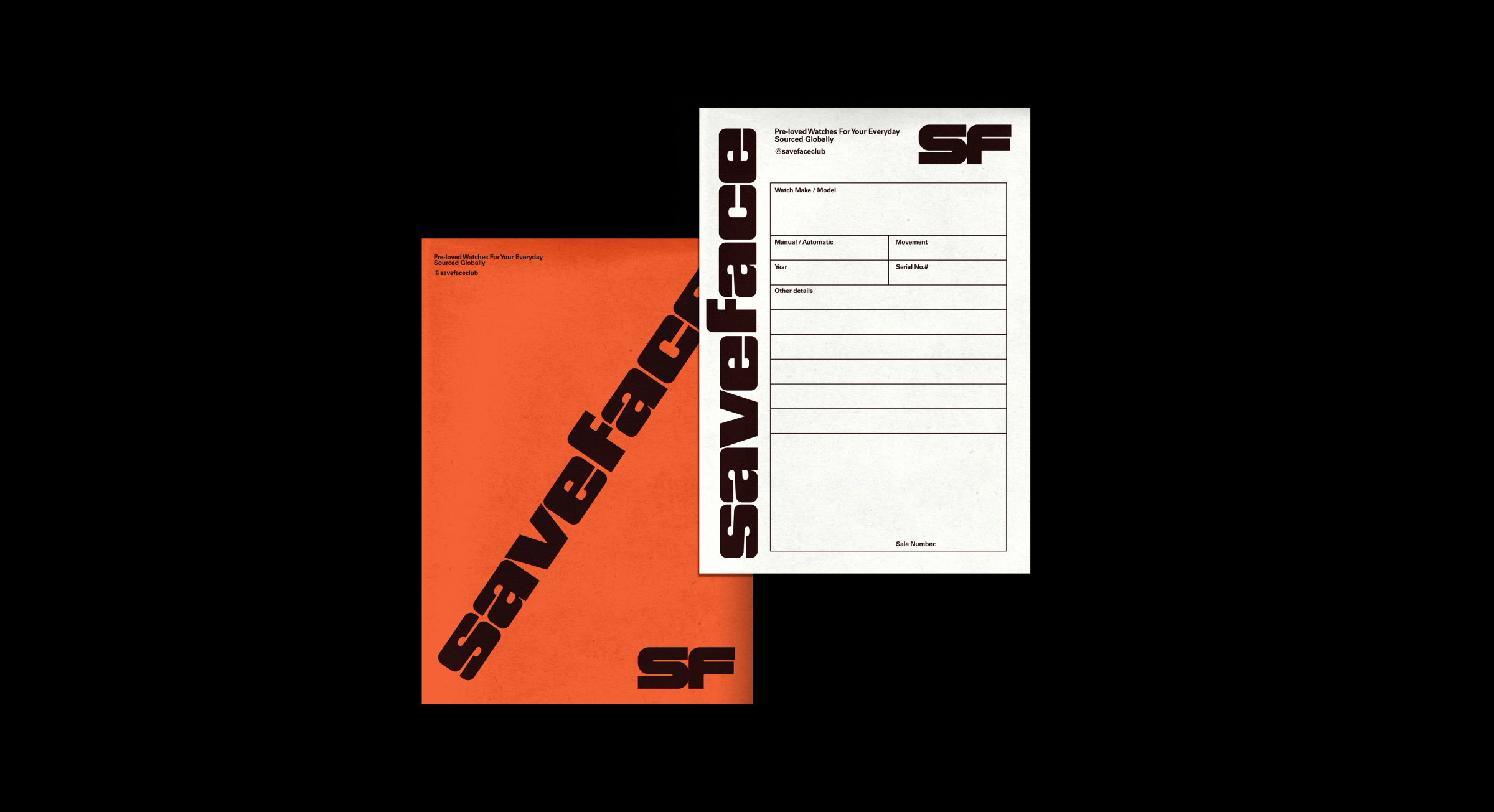 Orange catalogue cover and order form with the Saveface wordmark