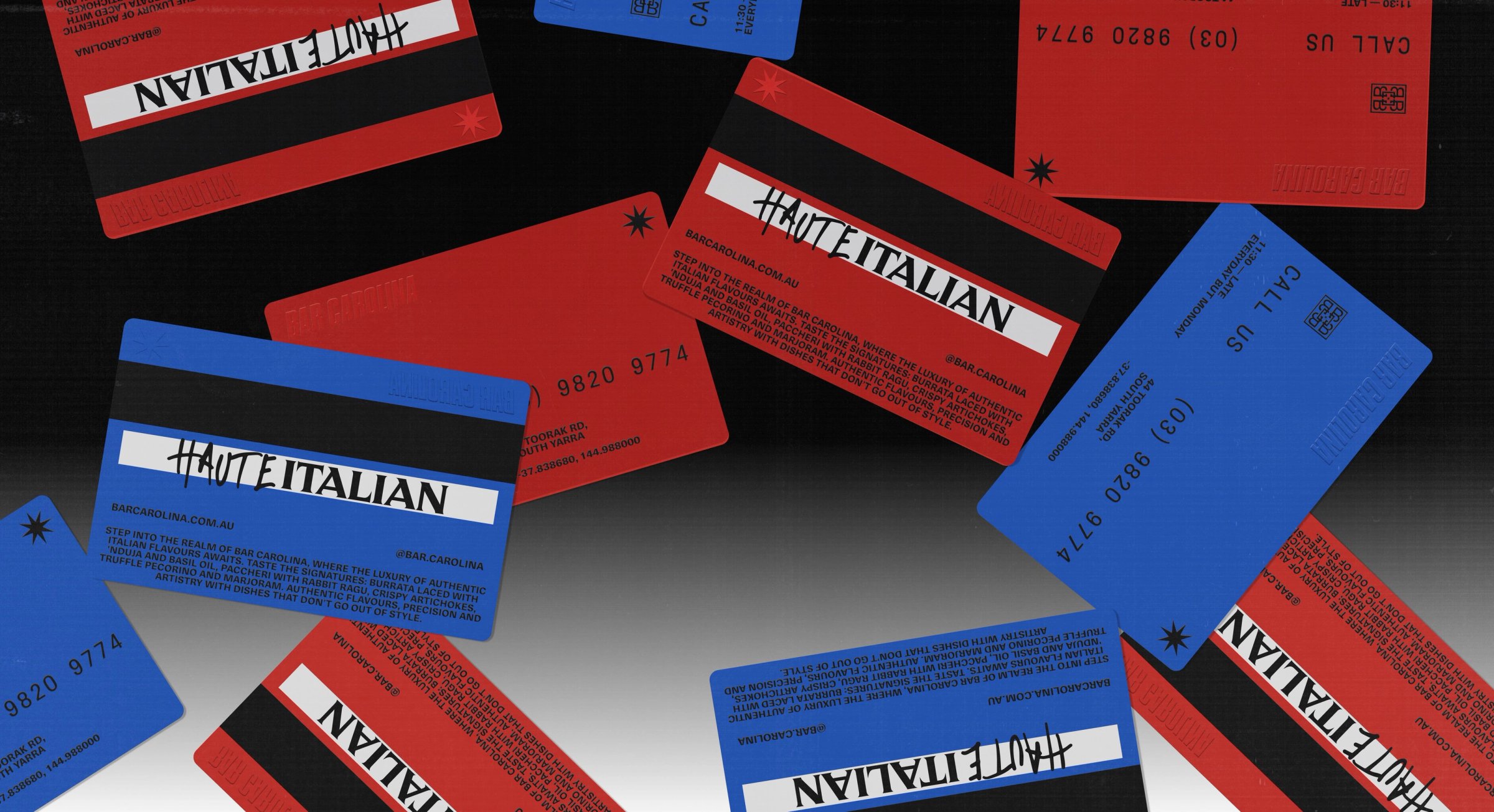 Red and blue Haute Italian business cards
