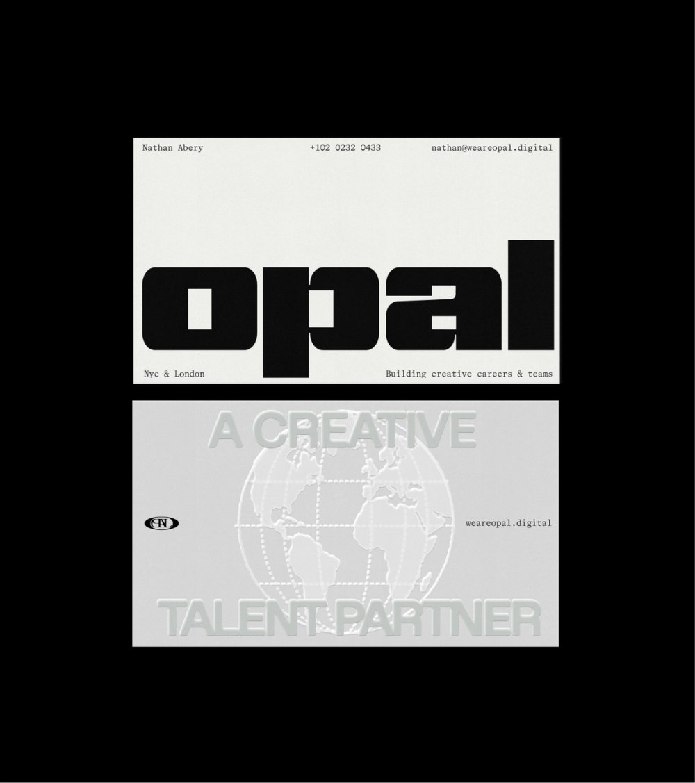 Opal business cards for Nathan Abery, front and back