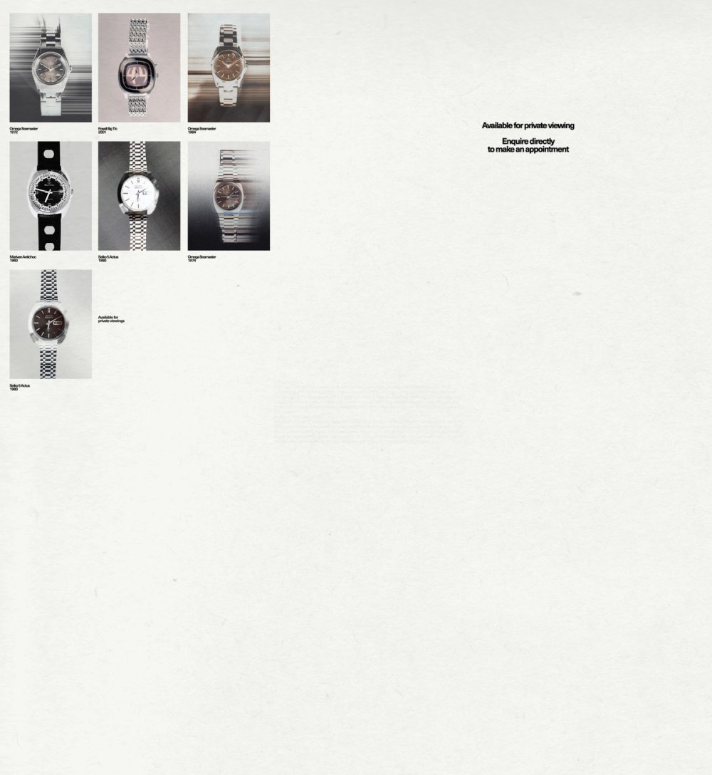 Catalogue page with a grid of vintage watches