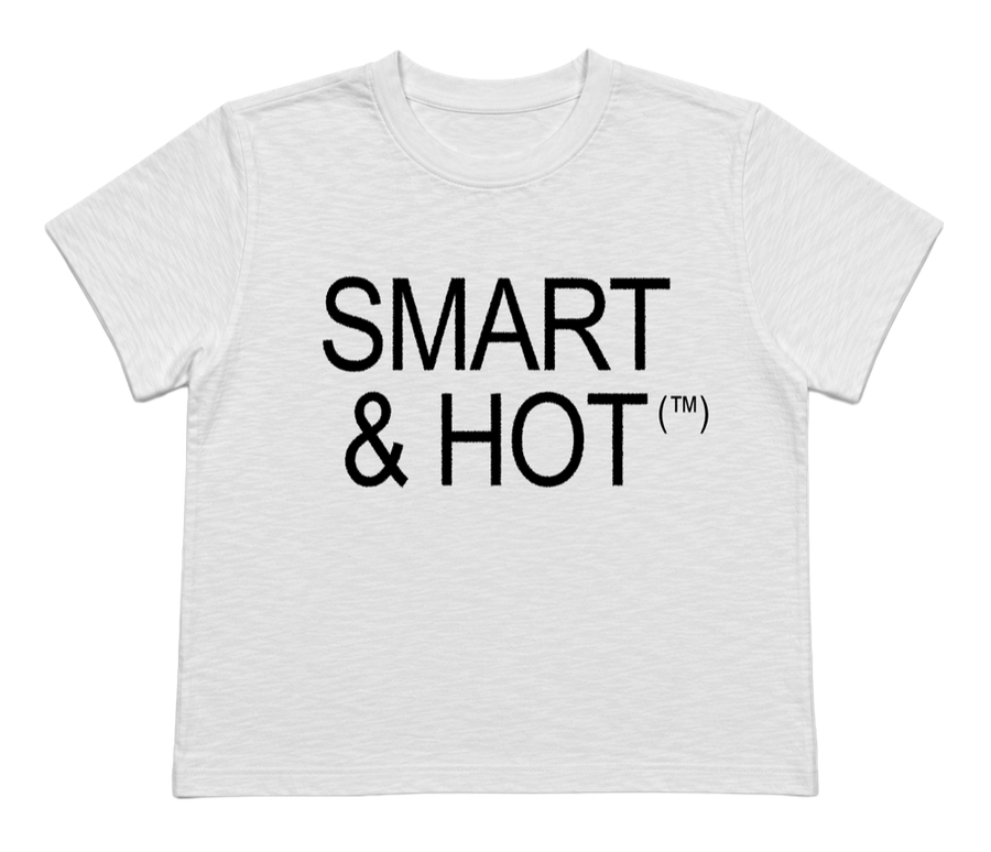White t-shirt printed with SMART & HOT (TM)