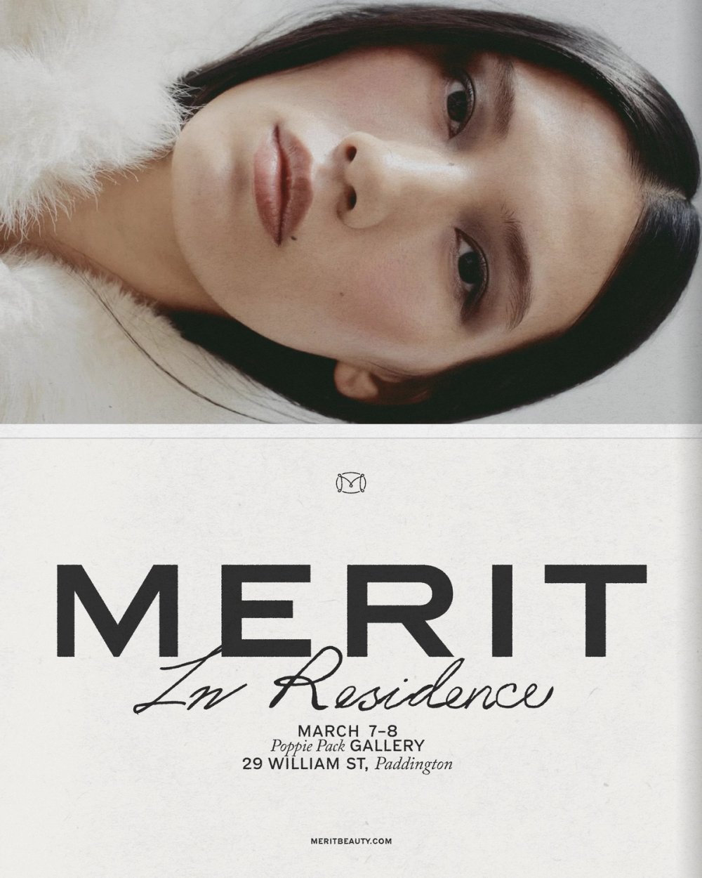 The MERIT In Residence poster with a portrait above the lockup